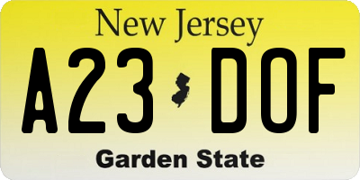 NJ license plate A23DOF