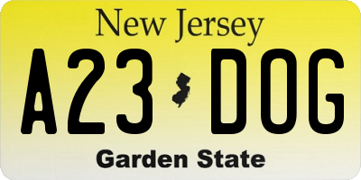 NJ license plate A23DOG