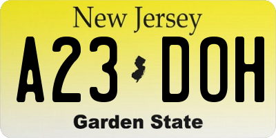 NJ license plate A23DOH