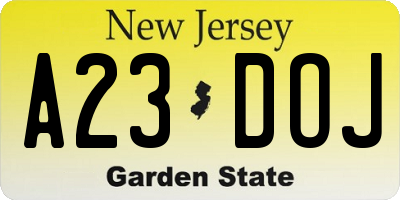 NJ license plate A23DOJ