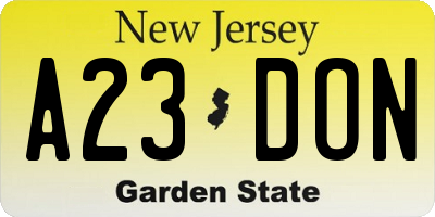 NJ license plate A23DON