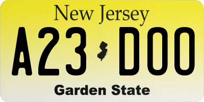 NJ license plate A23DOO