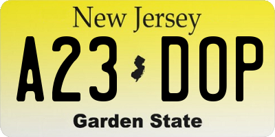 NJ license plate A23DOP