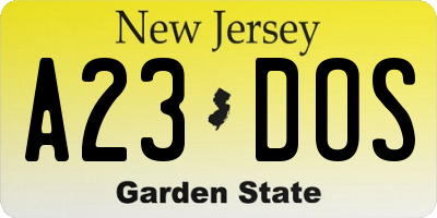 NJ license plate A23DOS
