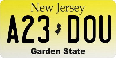 NJ license plate A23DOU
