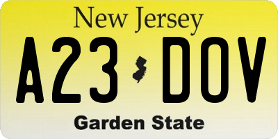 NJ license plate A23DOV
