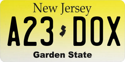 NJ license plate A23DOX