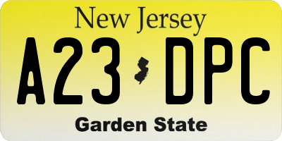 NJ license plate A23DPC