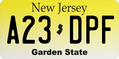 NJ license plate A23DPF