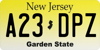 NJ license plate A23DPZ