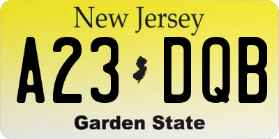 NJ license plate A23DQB