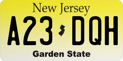 NJ license plate A23DQH