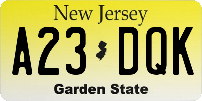 NJ license plate A23DQK