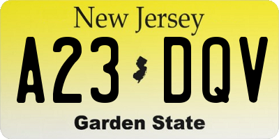 NJ license plate A23DQV