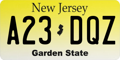 NJ license plate A23DQZ