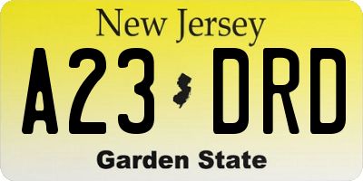 NJ license plate A23DRD