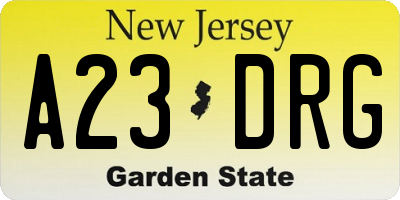 NJ license plate A23DRG