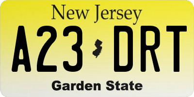 NJ license plate A23DRT