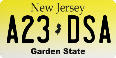 NJ license plate A23DSA