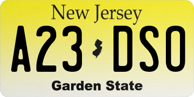 NJ license plate A23DSO