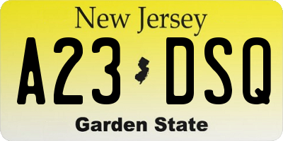 NJ license plate A23DSQ