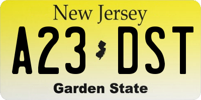NJ license plate A23DST