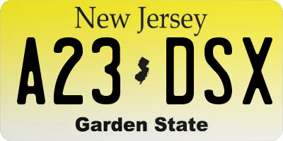 NJ license plate A23DSX