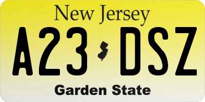 NJ license plate A23DSZ