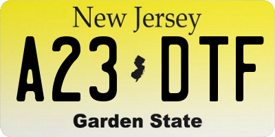 NJ license plate A23DTF