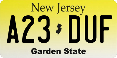 NJ license plate A23DUF