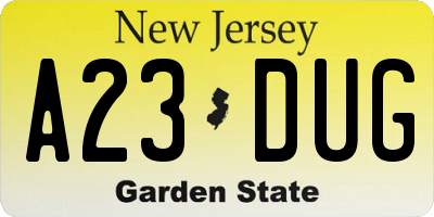 NJ license plate A23DUG