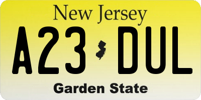 NJ license plate A23DUL