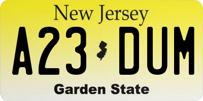 NJ license plate A23DUM