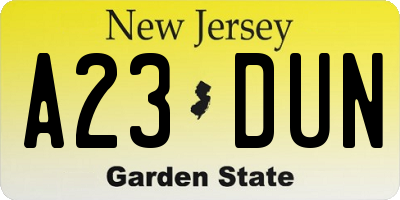 NJ license plate A23DUN