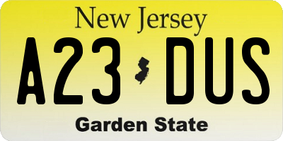 NJ license plate A23DUS