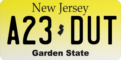 NJ license plate A23DUT