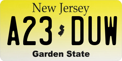 NJ license plate A23DUW