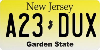 NJ license plate A23DUX