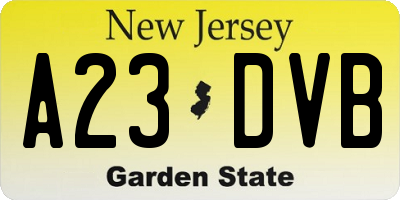 NJ license plate A23DVB