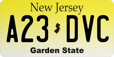 NJ license plate A23DVC