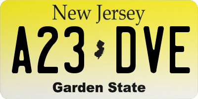 NJ license plate A23DVE