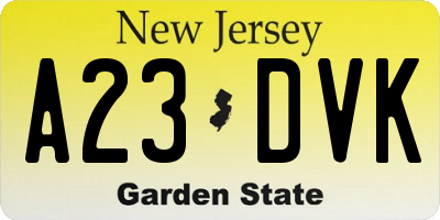 NJ license plate A23DVK