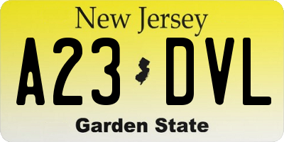 NJ license plate A23DVL