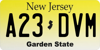 NJ license plate A23DVM