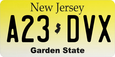 NJ license plate A23DVX