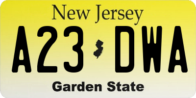NJ license plate A23DWA