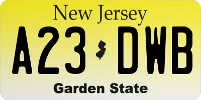 NJ license plate A23DWB