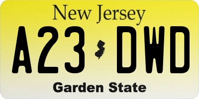 NJ license plate A23DWD