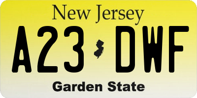 NJ license plate A23DWF