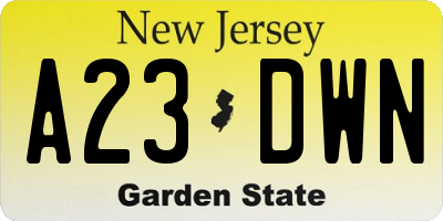 NJ license plate A23DWN